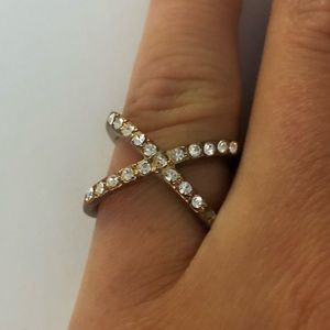 Rose gold X ring with Swarovski Crystals